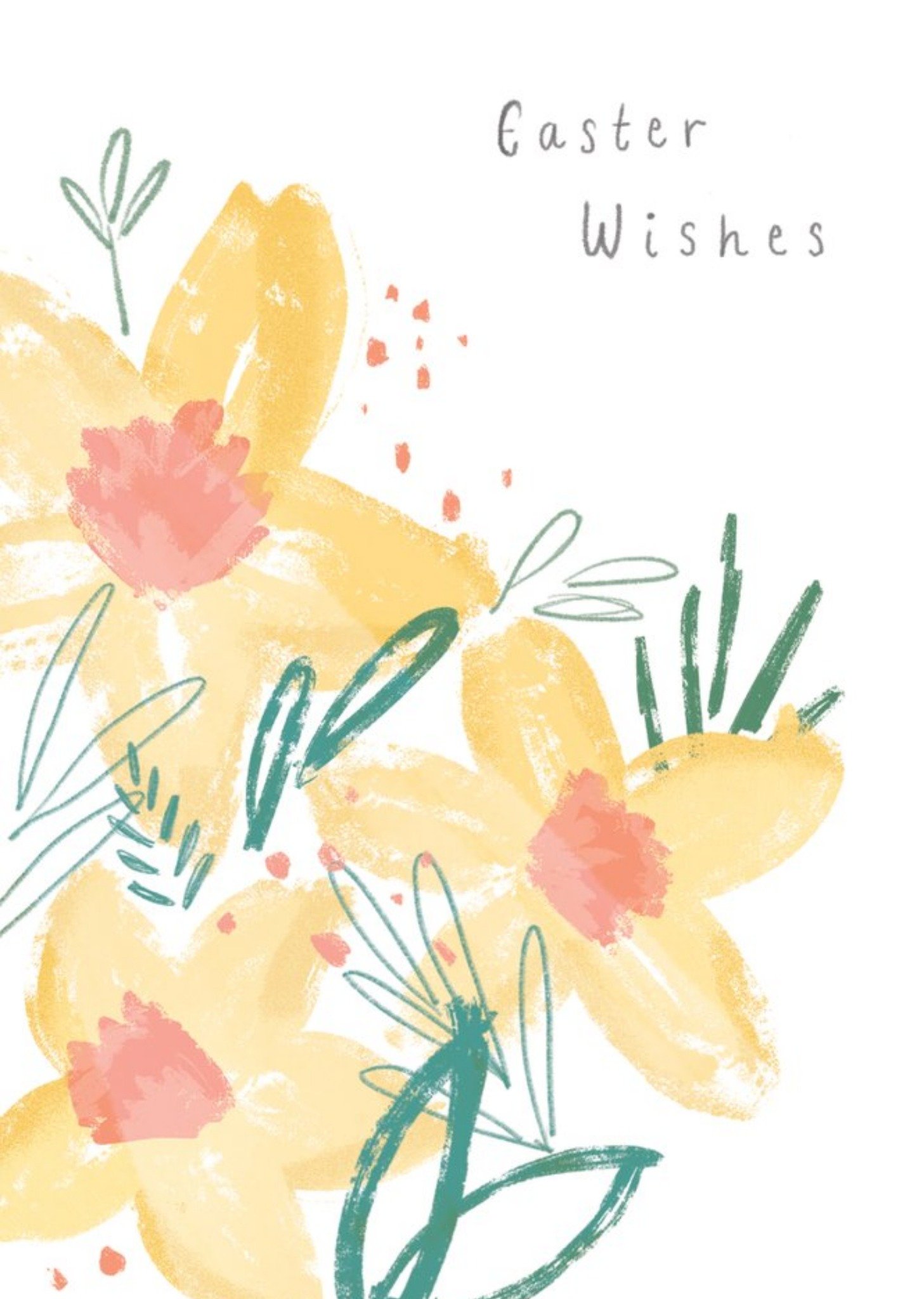 Floral Illustrated Daffodils Easter Wishes Card