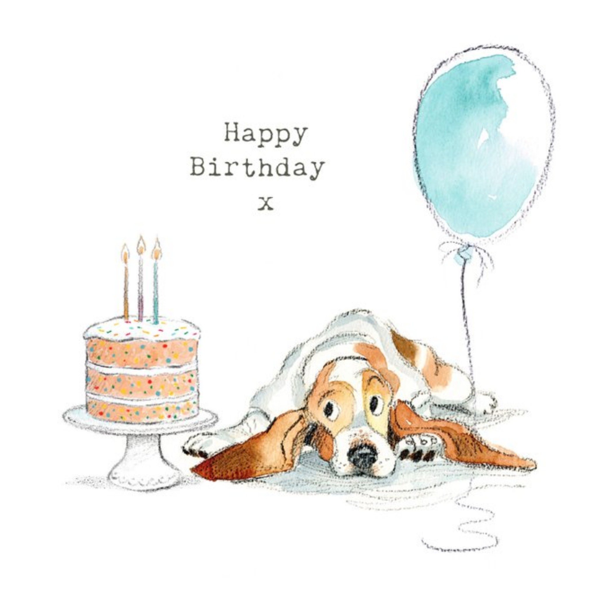 Moonpig Illustration Of A Cute Dog With A Cake And A Balloon Birthday Card, Large