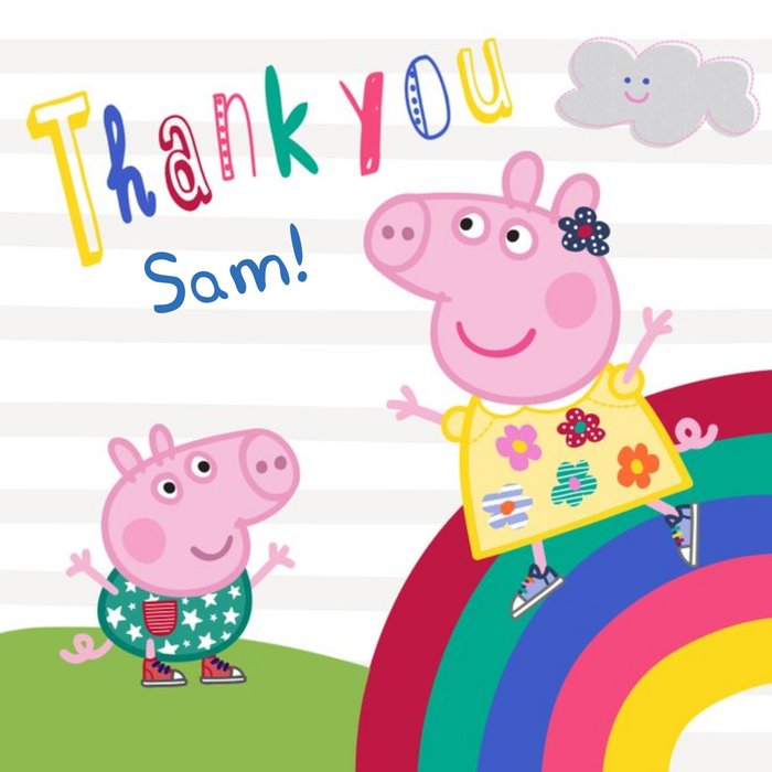 Peppa Pig On The Rainbow Personalised Thank You Card