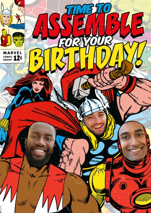 Marvel Time To Assemble For Your Birthday! Face Upload Card