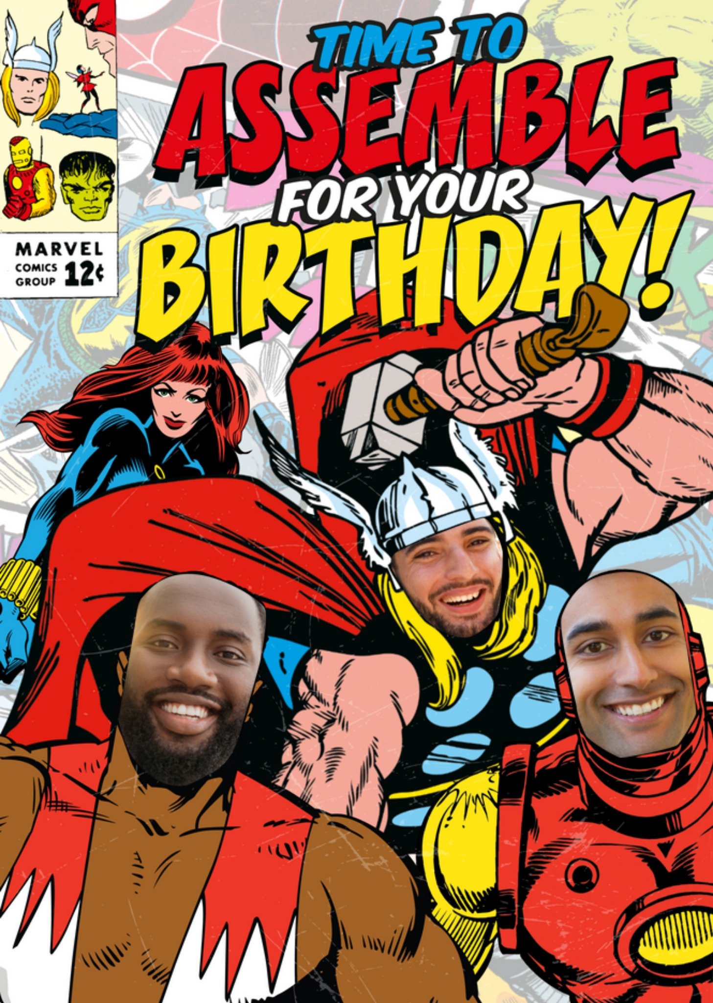 Marvel Time To Assemble For Your Birthday Face Upload Card, Large