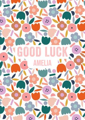 Bright Floral Illustrated Good Luck Card