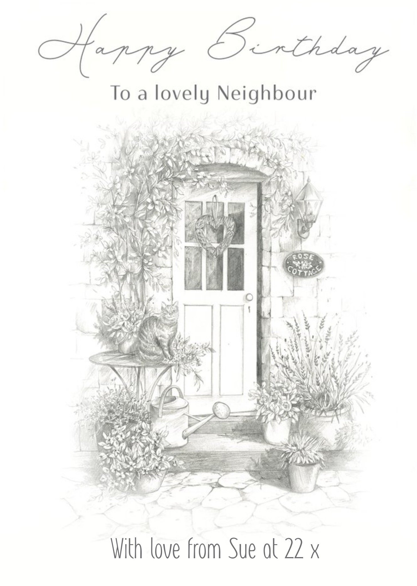 Moonpig Clintons Illustration Of A Quaint Front Door Happy Birthday To A Lovely Neighbour Card , Lar