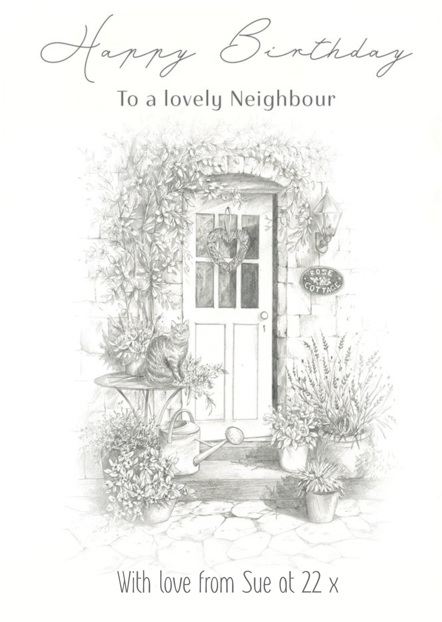 Clintons Illustration Of A Quaint Front Door Happy Birthday To A Lovely Neighbour Card Ecard