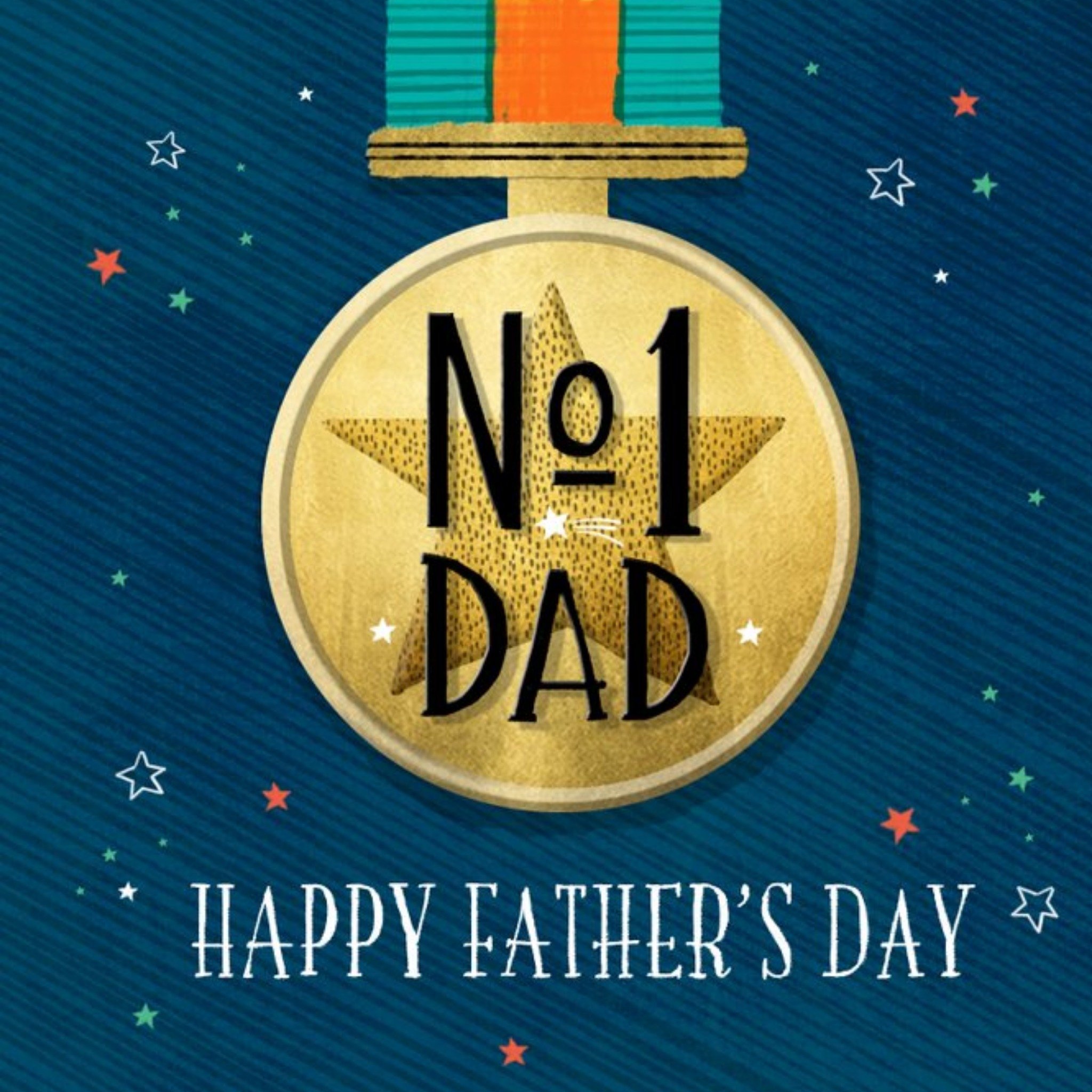 Illustrated Gold Medal Number One Star Dad Father's Day Card, Square