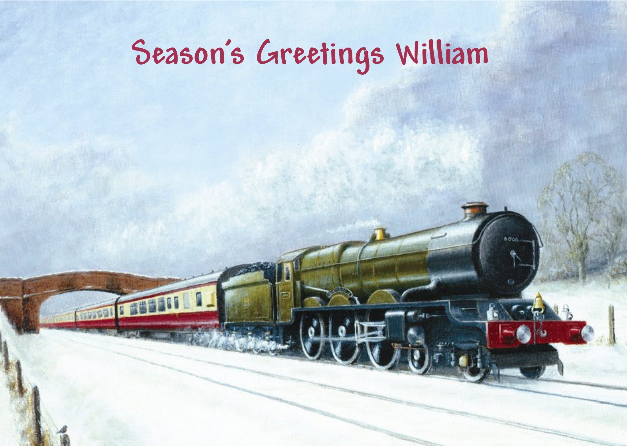 Steam Train Painting Personalised Christmas Card Ecard