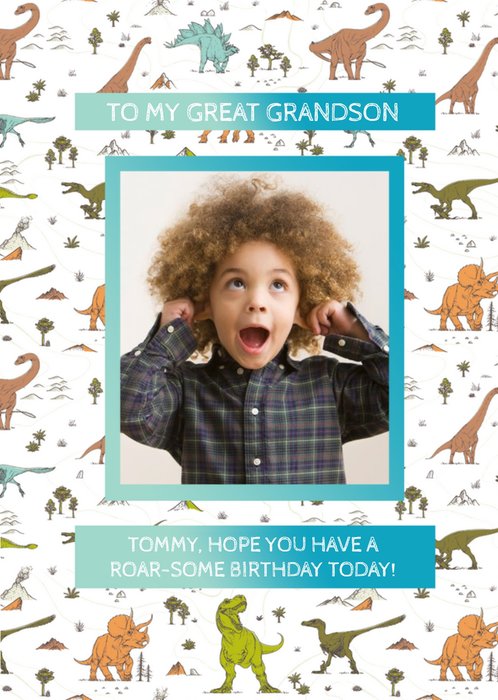 Great Grandson Dinosaur birthday photo upload card