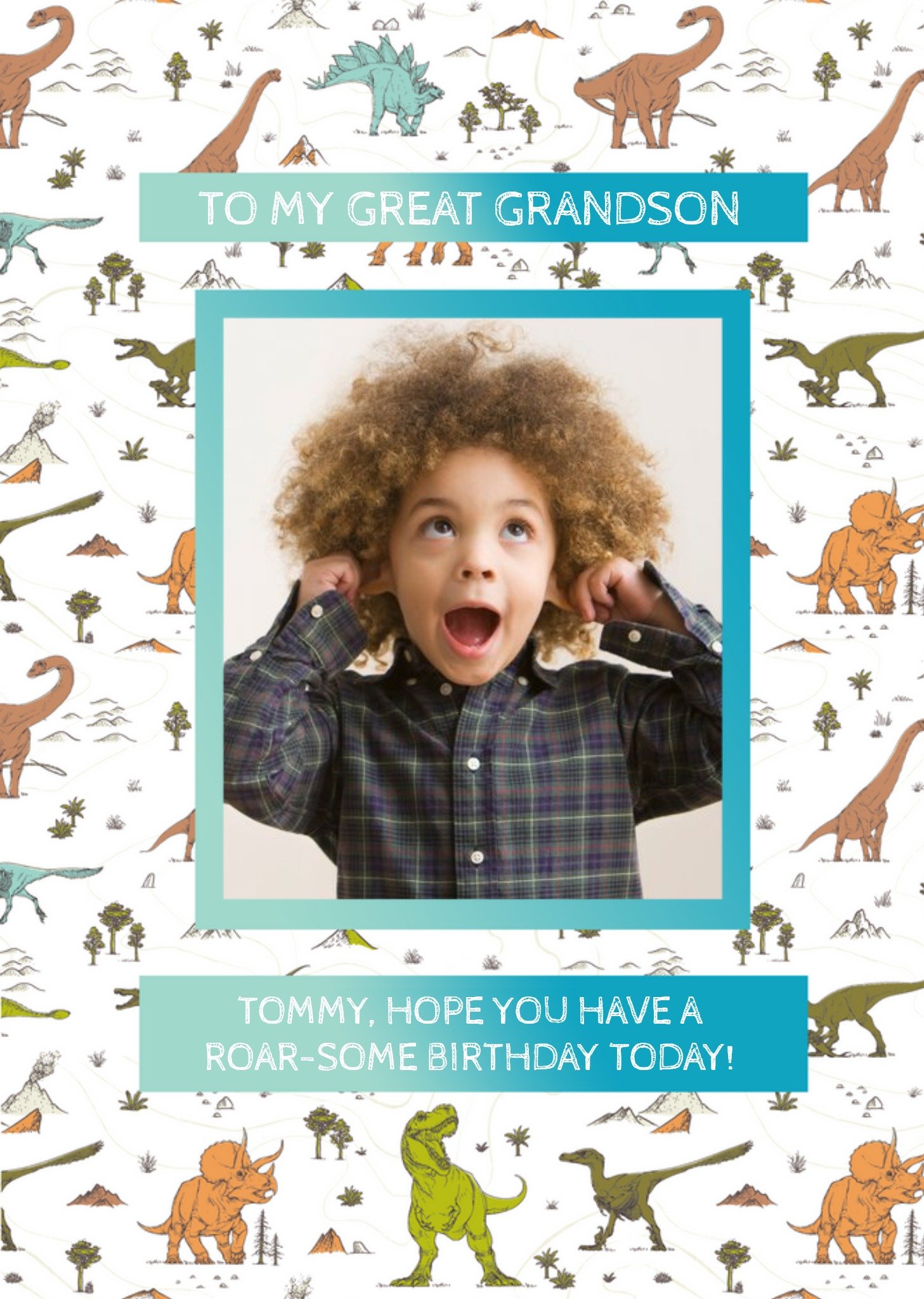 The Natural History Museum Great Grandson Dinosaur Birthday Photo Upload Card, Large