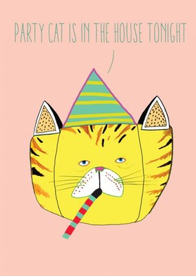 Funny Illustration Party Cat Birthday Card