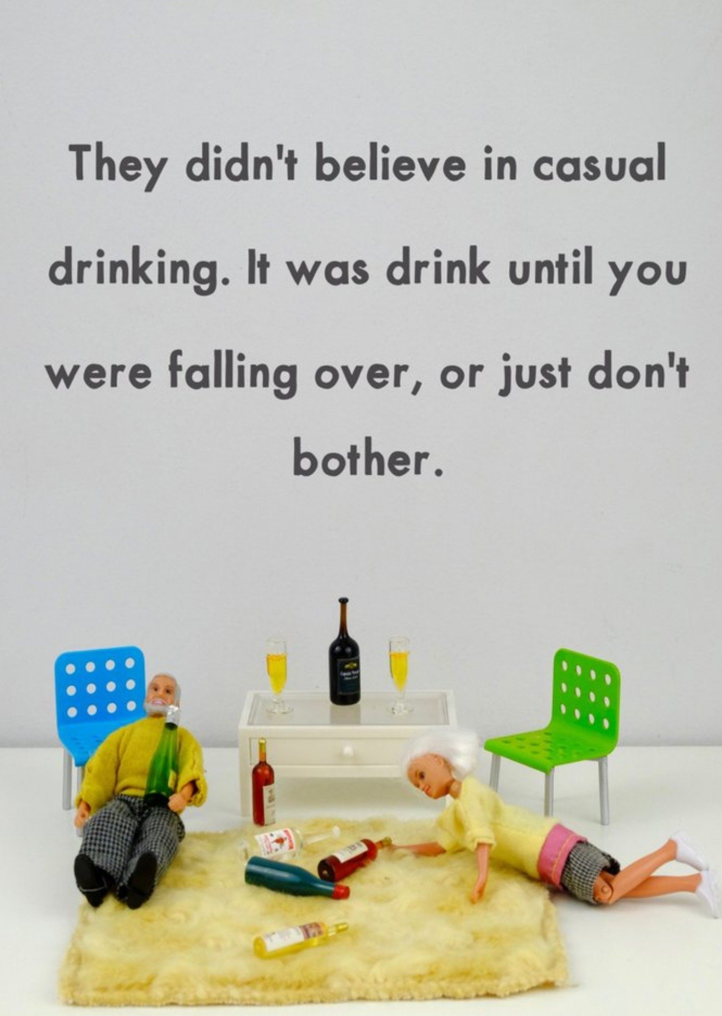 Bold And Bright Funny Rude Dolls Drink Until You Are Falling Over, Large Card