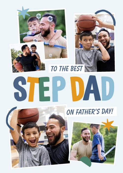 Typographic Photo Upload Step Dad Father's Day Card