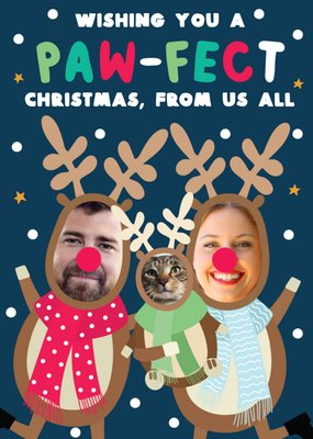Gleeful Illustrated Family Of Reindeer Photo Upload Christmas Card