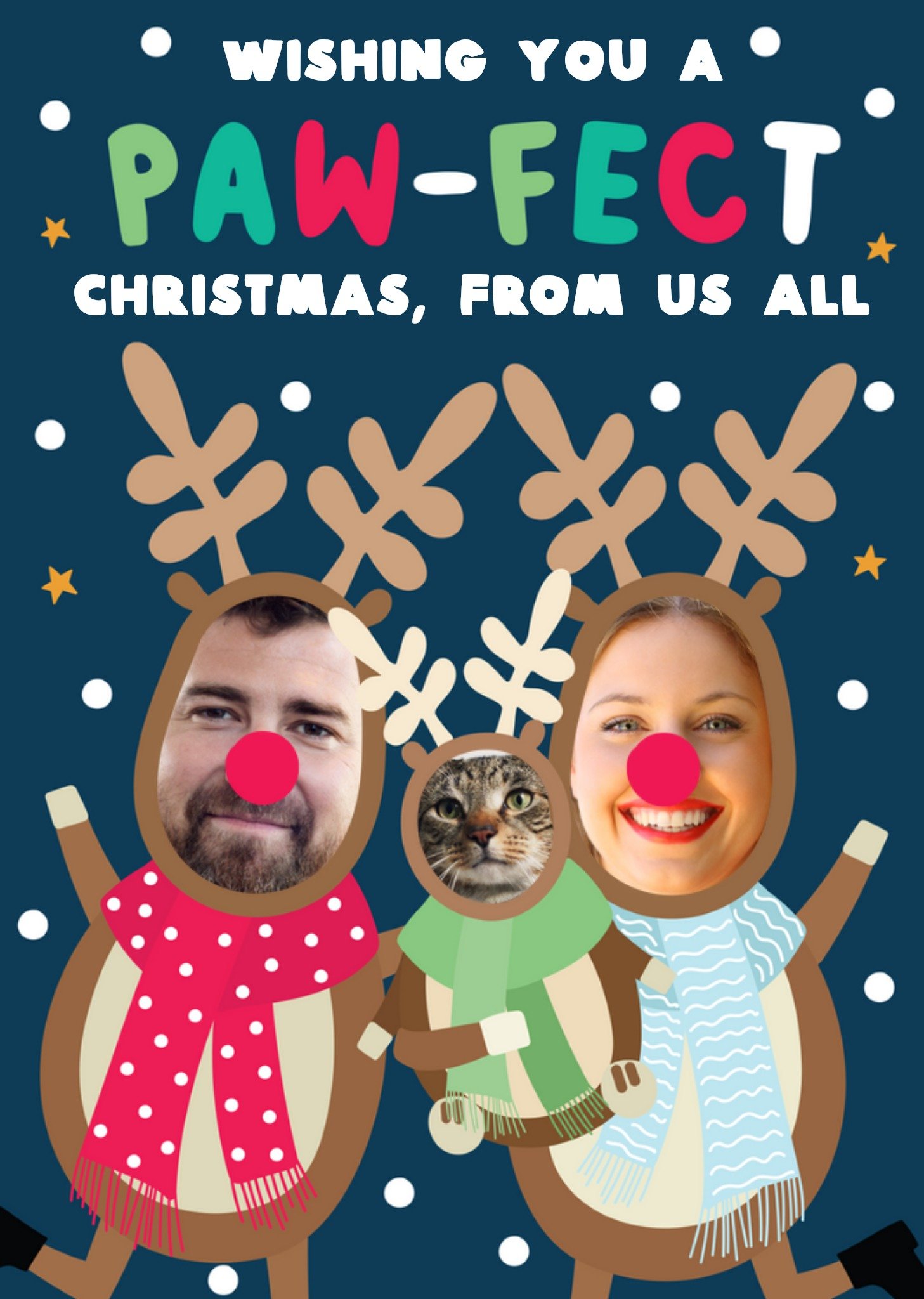 Moonpig Gleeful Illustrated Family Of Reindeer Photo Upload Christmas Card, Large