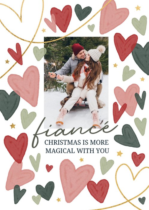 Adoring Fiancé Marker Pen Hearts Christmas Greetings Card