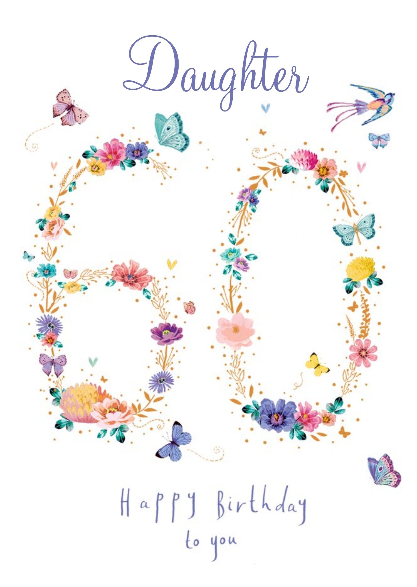 Moonpig Floral Typographic 60 Daughter Birthday Card, Large