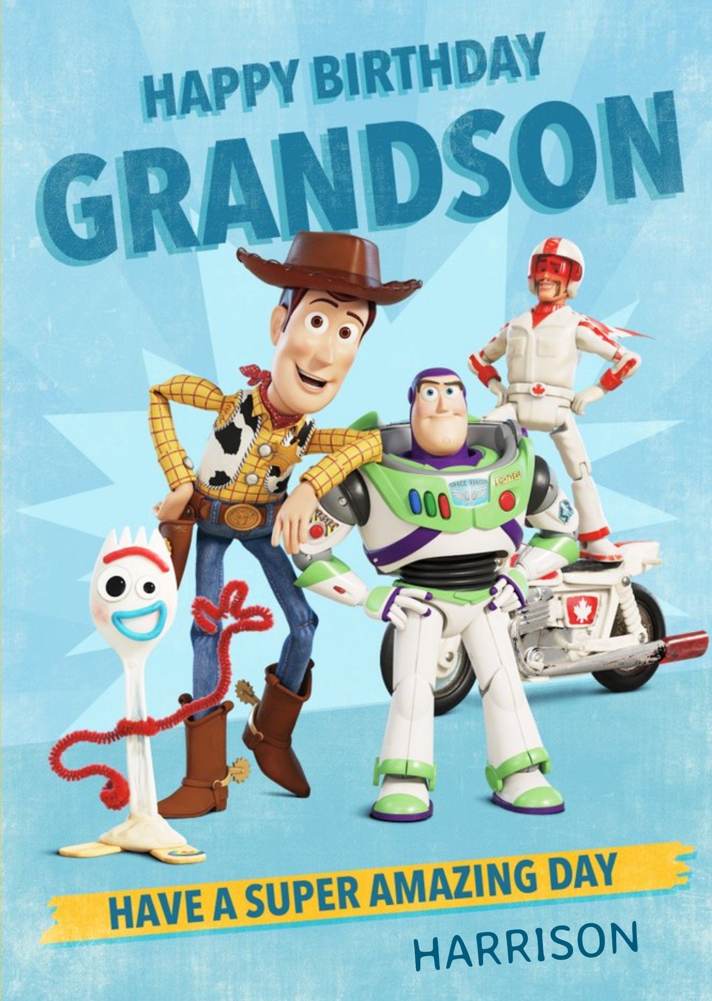 Disney Toy Story 4 - Happy Birthday Grandson Super Amazing Day, Large Card