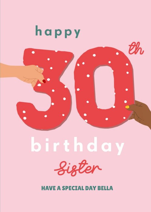 30th Birthday Sister Illustrated Card
