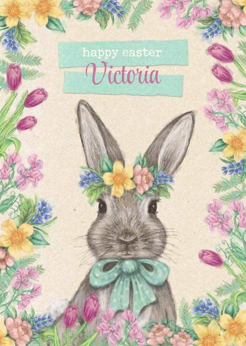 Easter bunny - Floral Easter Card - Happy Easter