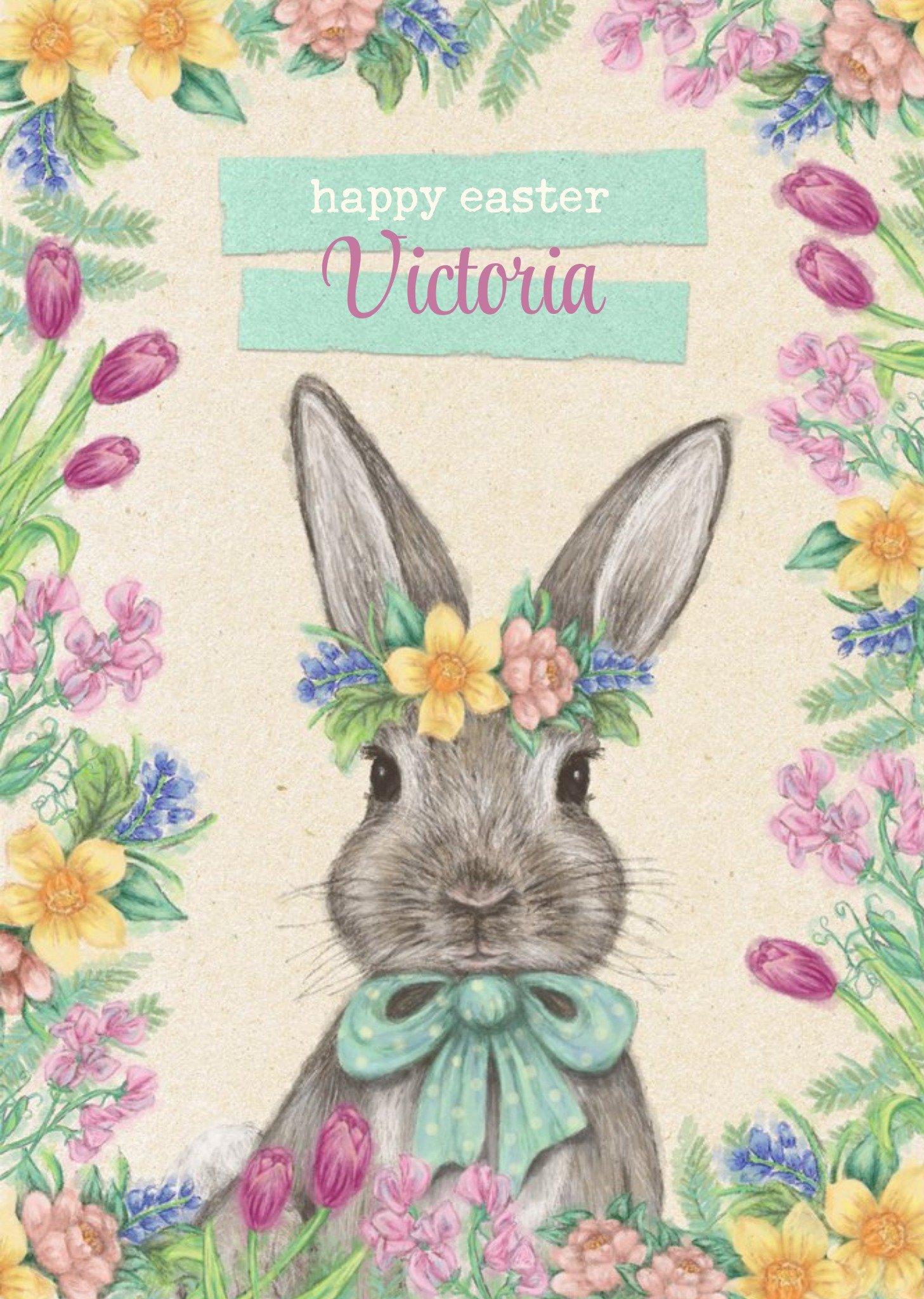 Easter Bunny - Floral Easter Card - Happy Easter Ecard