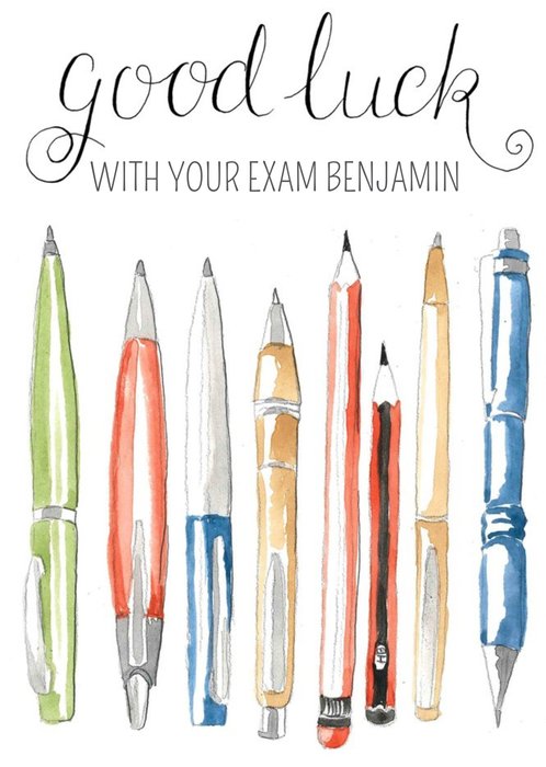 Pens And Pencils Personalised Good Luck With Your Exam Card