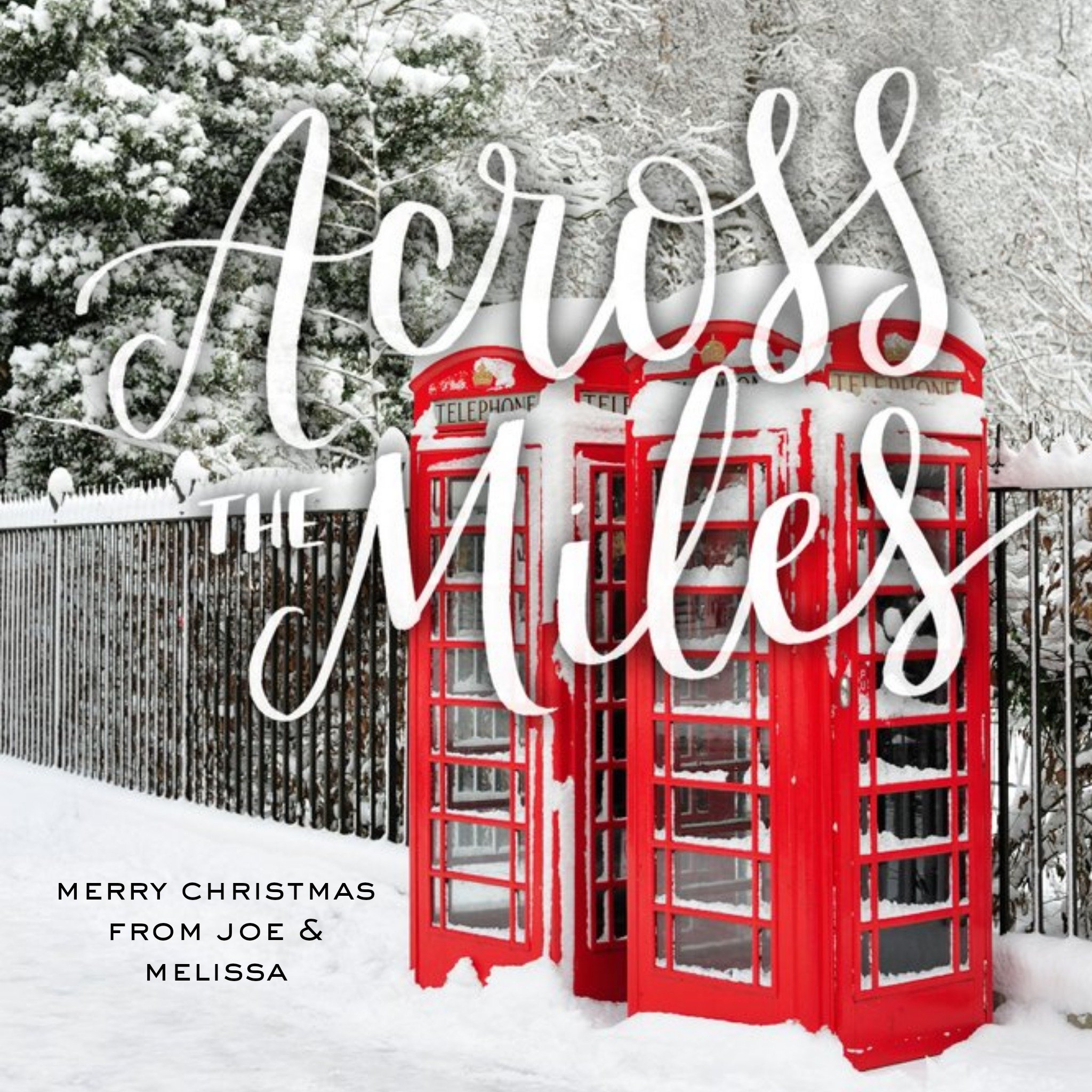 Across The Miles Snowy London Phone Booth Christmas Card, Square