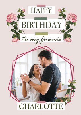 Natural History Museum Floral Fiancee Photo Upload Birthday Card
