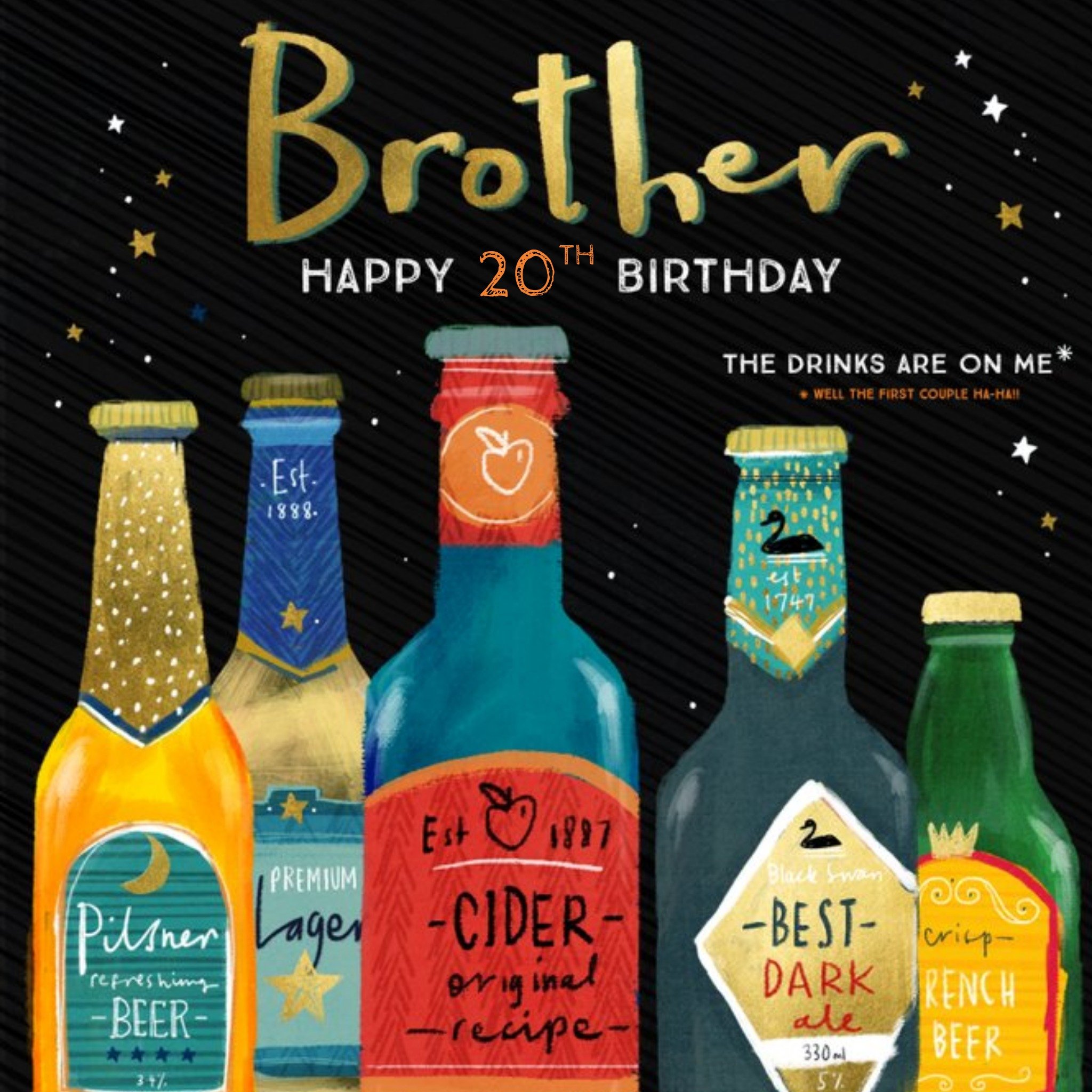 Moonpig Bottles Of Beer Illustration The Drinks Are On Me Funny Birthday Card, Large