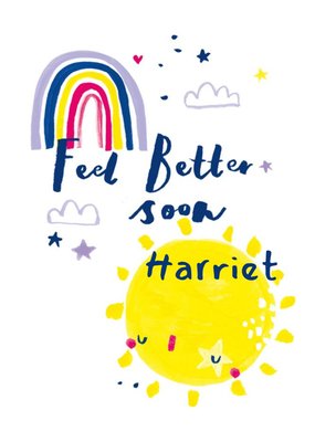 Child Like Painting Of The Sun Stars Rainbow And Clouds Feel Better Soon Card