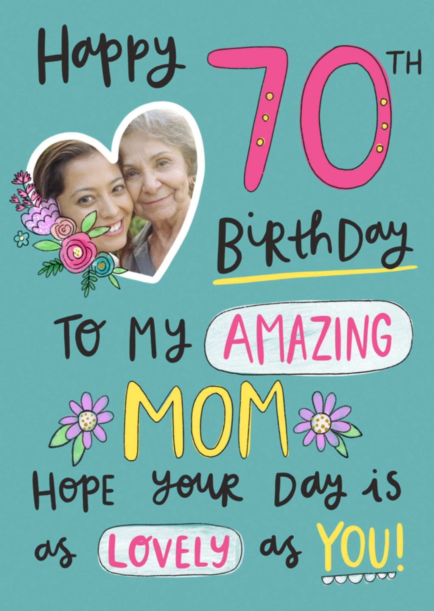 Mom Photo Upload 70th Birthday Typographic Card Ecard