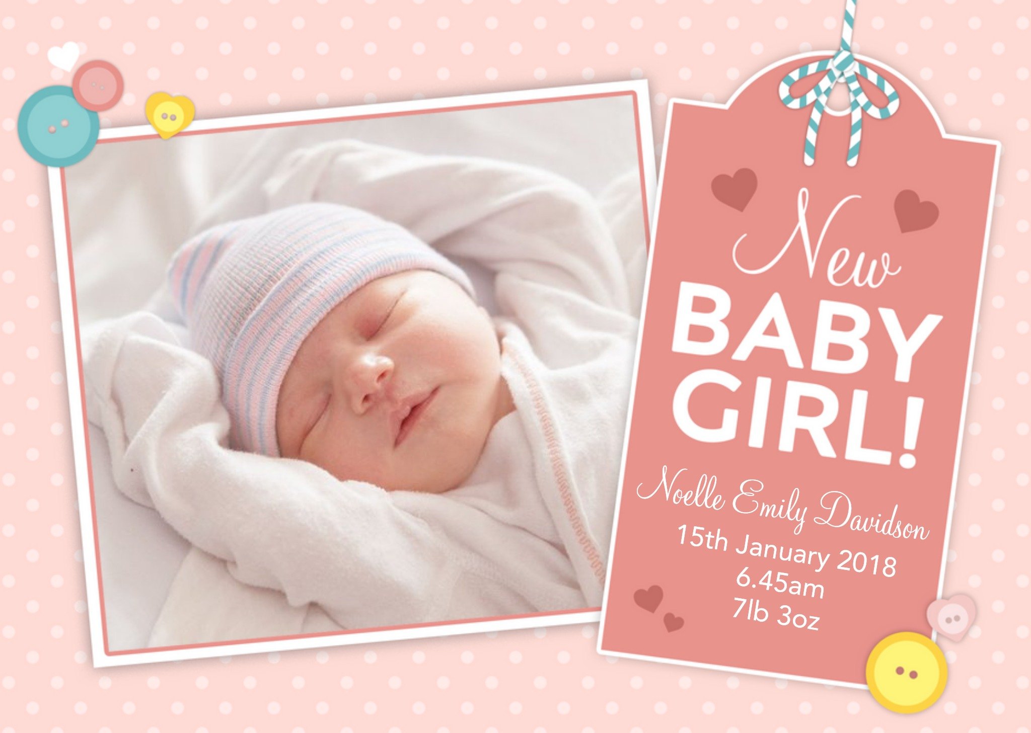 New Baby Girl Tag Photo Upload Postard Postcard