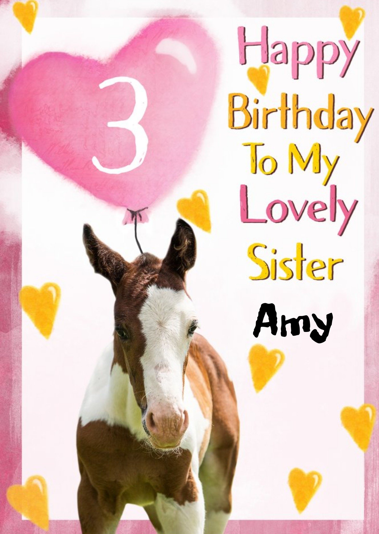 Moonpig Alex Sharp Photography Pony Sister Female 3rd Birthday Card, Large