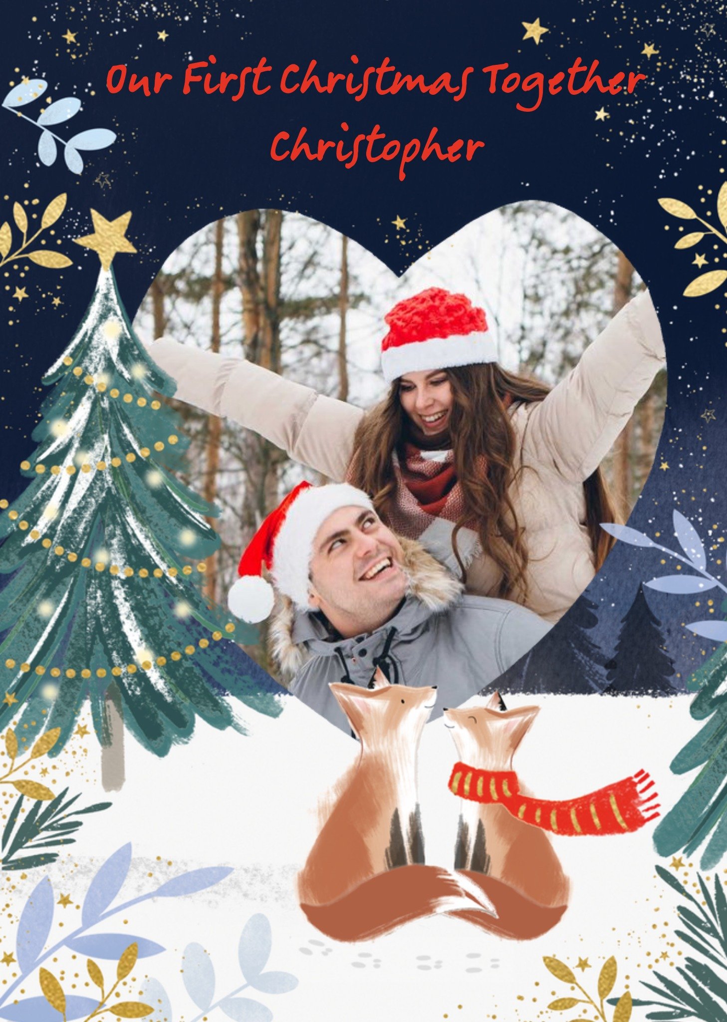 Illustration Of A Wonderful Winter Scene With A Heart Shaped Photo Frame Photo Upload Christmas Card Ecard