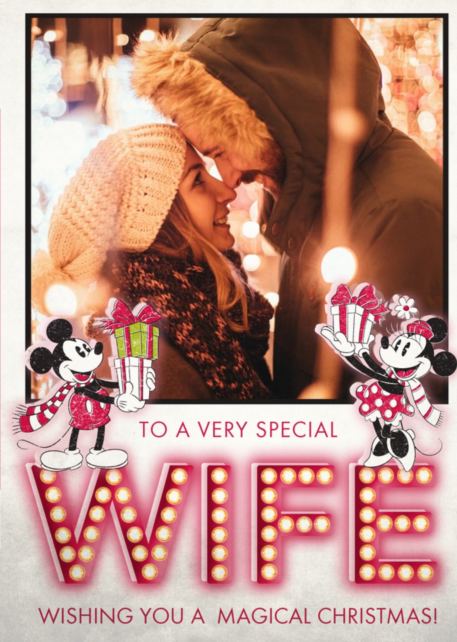 Disney Mickey And Minnie To My Wife In Lights Photo Upload Christmas Card Ecard