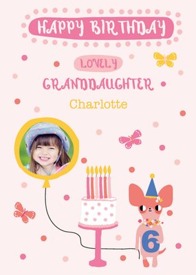 Pink Dog Sixth Birthday Granddaughter Photo Upload Card