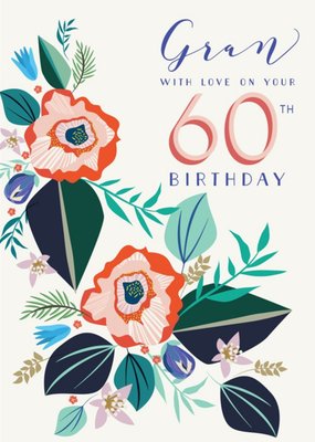 White Floral Gran 60th Birthday Card