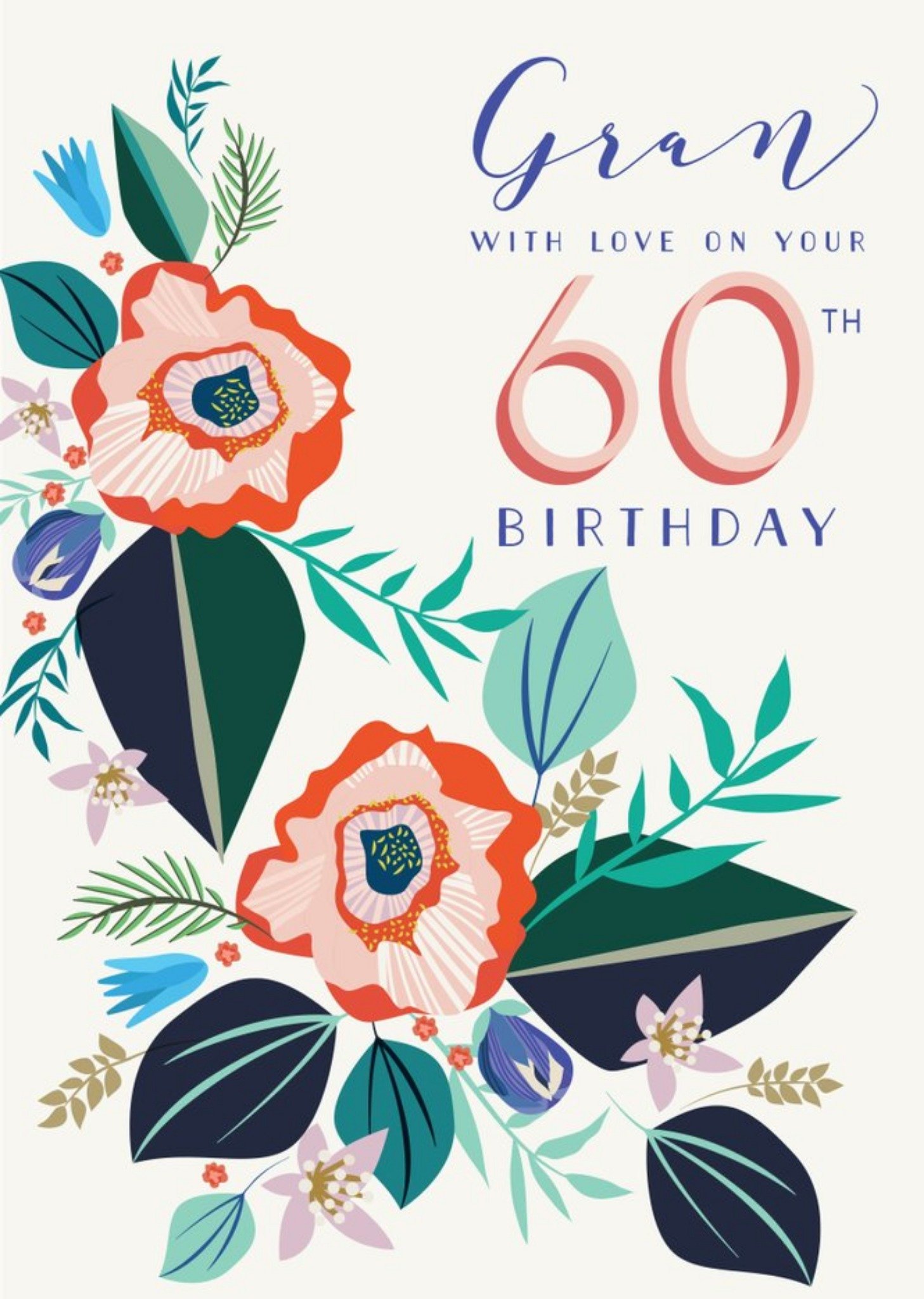 Moonpig White Floral Gran 60th Birthday Card, Large