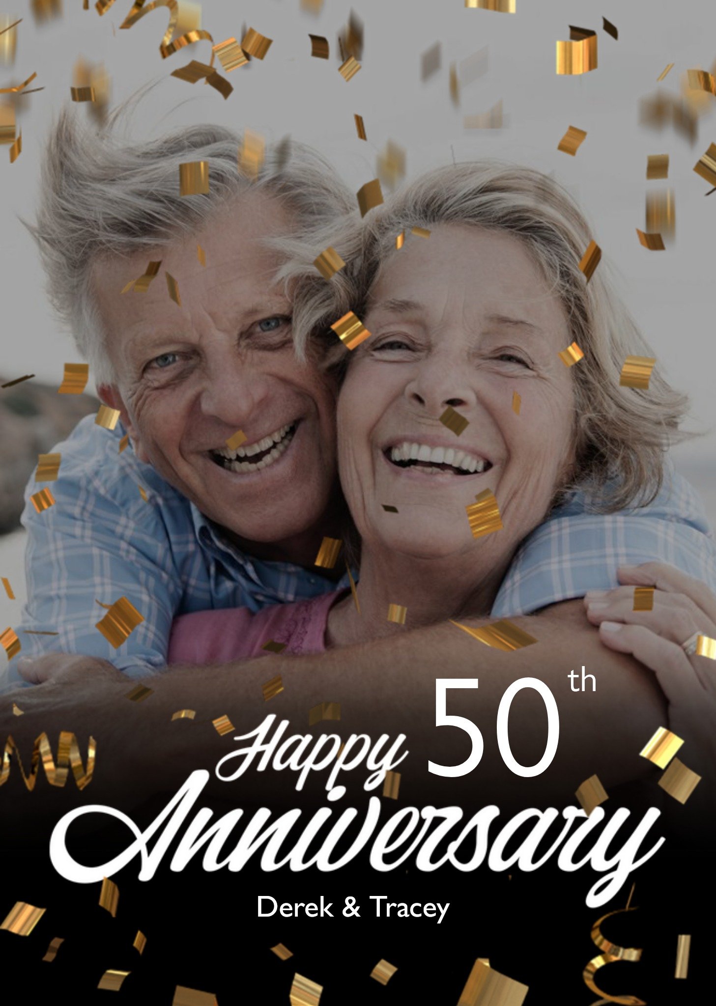 Happy Anniversary Gold Confetti Photo Upload Card Ecard