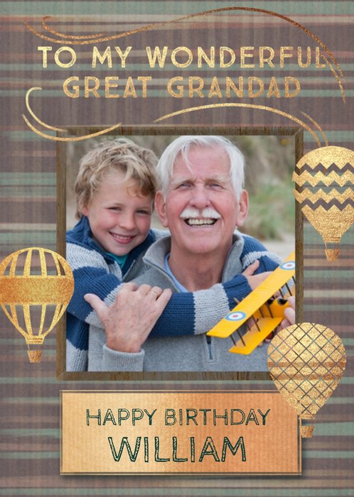 Photo Upload To My Wonderful Great Grandad Hot Air Balloons Birthday Card 