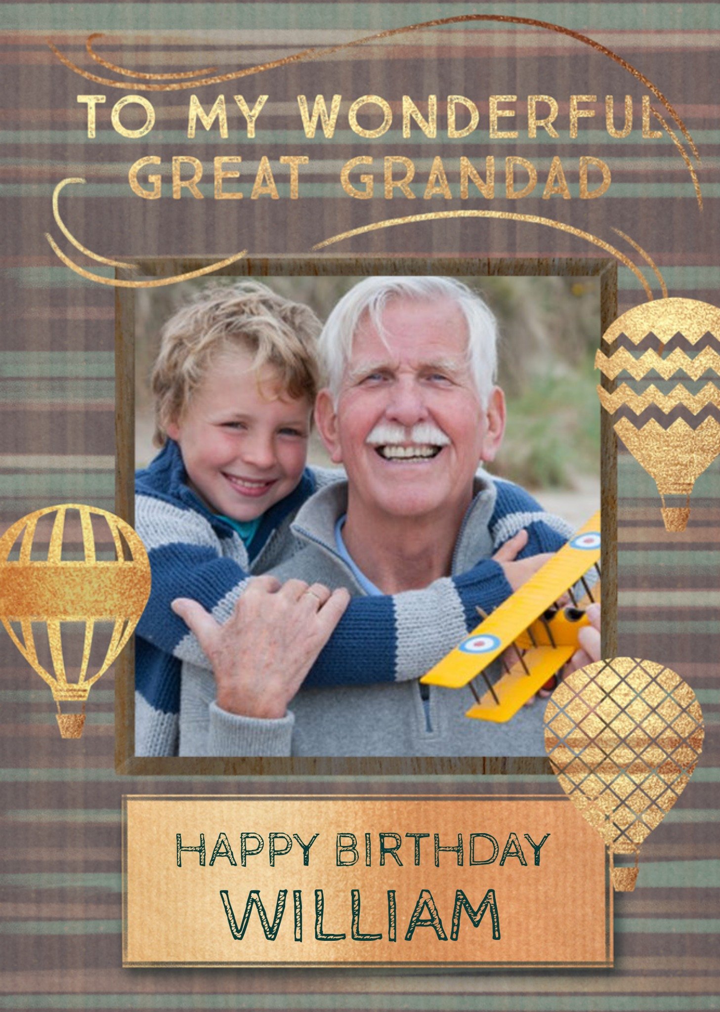 Moonpig Photo Upload To My Wonderful Great Grandad Hot Air Balloons Birthday Card , Large
