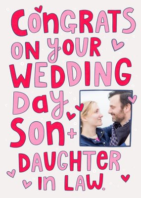 Damien Barlow Typographic Photo Upload Son & Daughter In Law Wedding Card