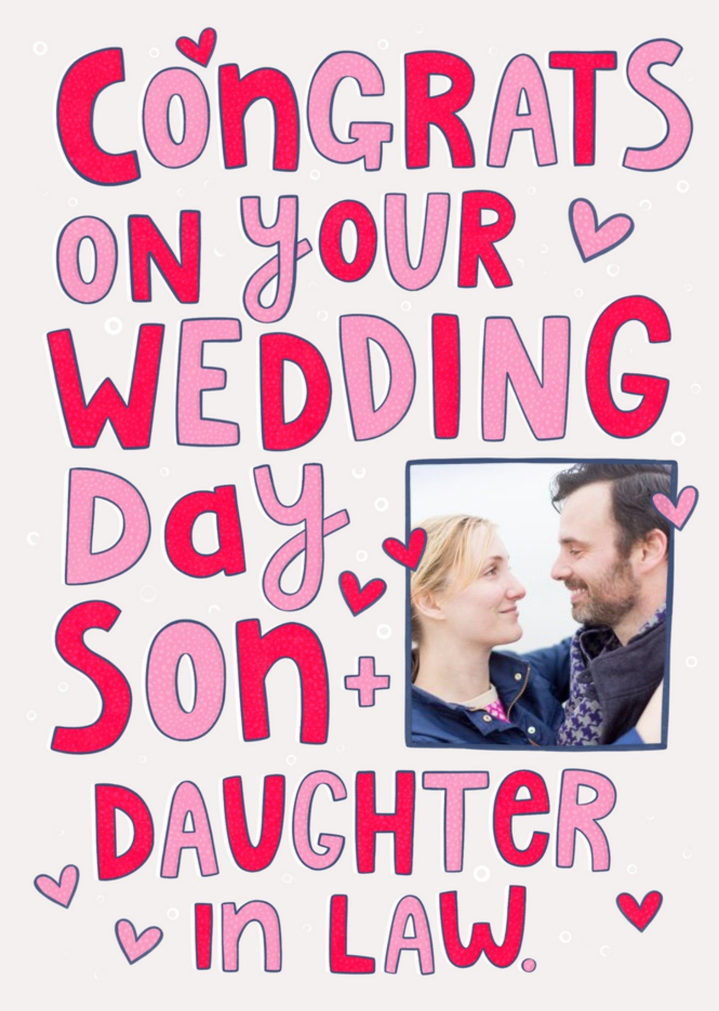 Moonpig Damien Barlow Typographic Photo Upload Son & Daughter In Law Wedding Card, Large