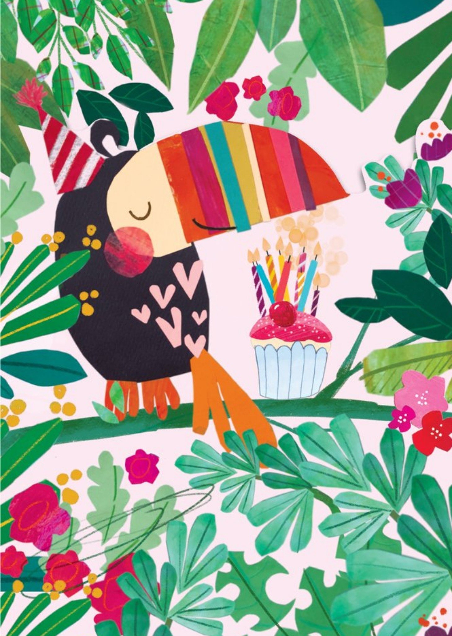 Toucan In Jungle With Cupcake Illustration Birthday Card Ecard