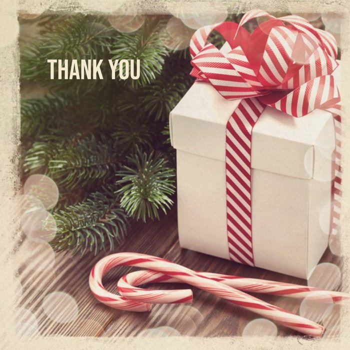 Present And Candy Canes Personalised Christmas Thank You Card