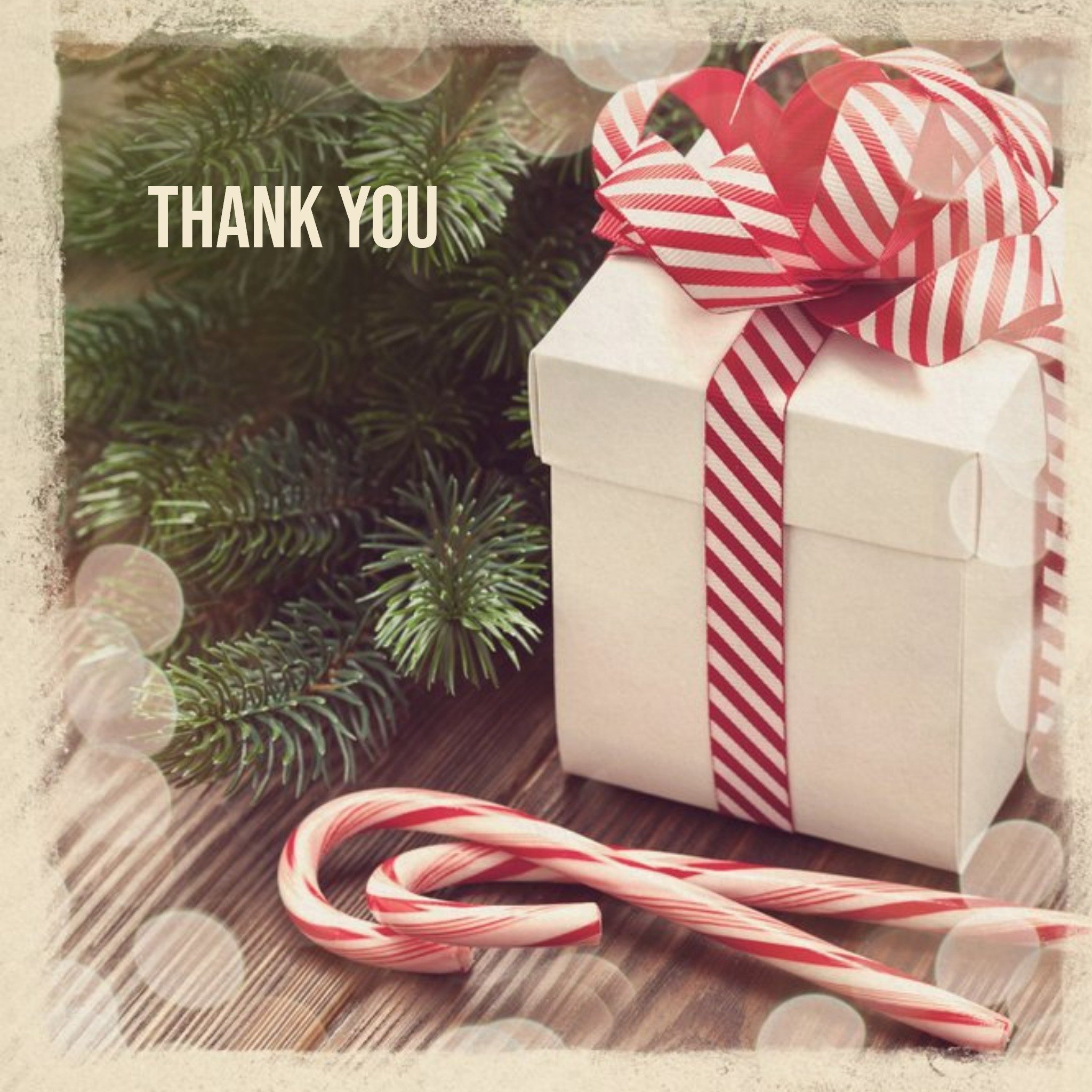 Present And Candy Canes Personalised Christmas Thank You Card, Square