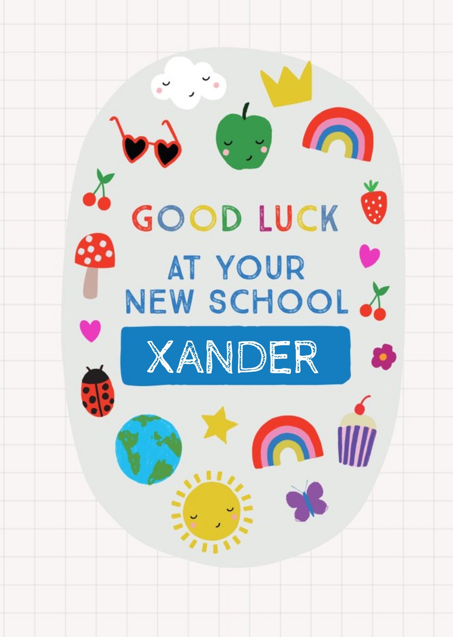 Cute Illustrative Personalised New School Card Ecard