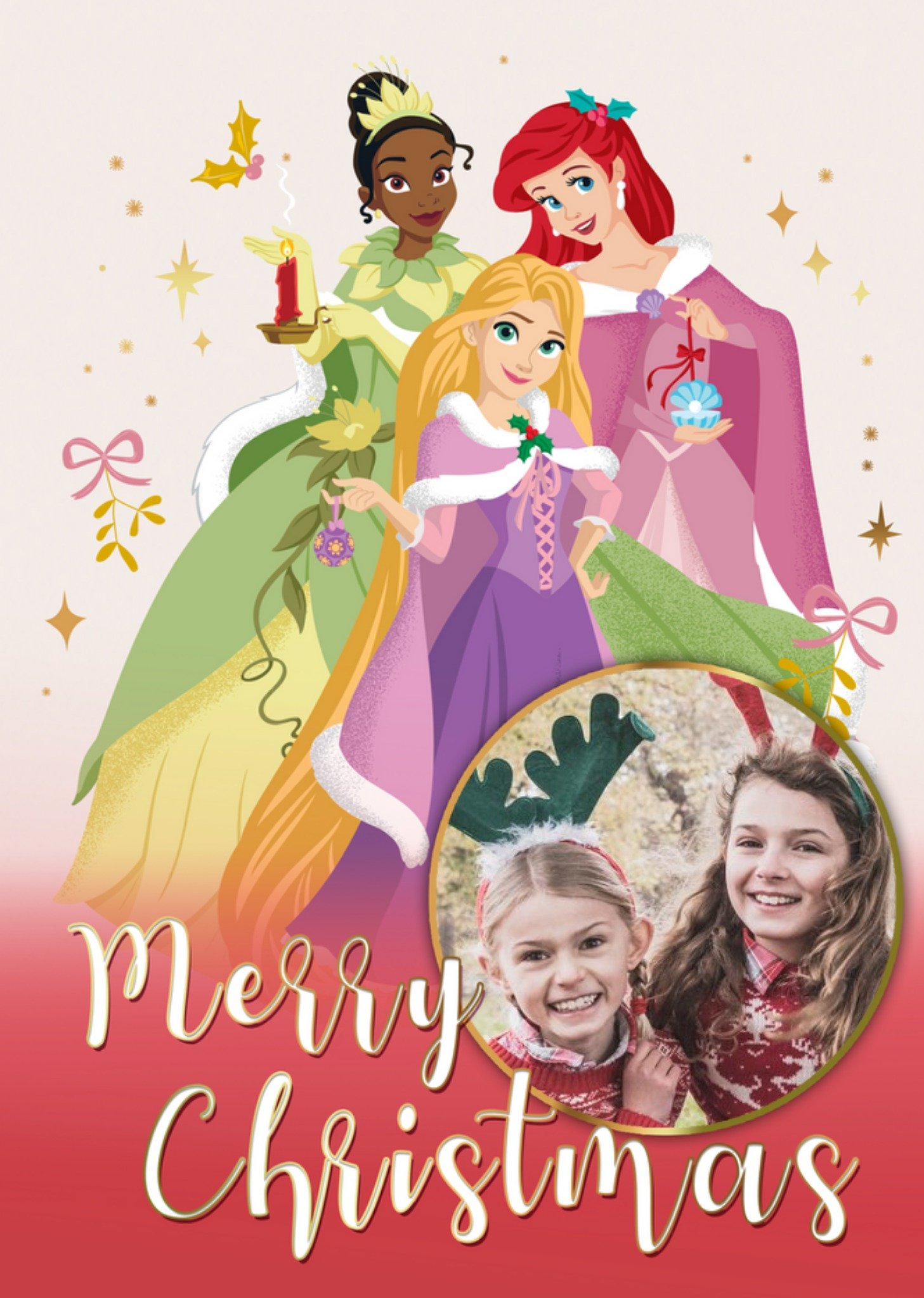 Disney Princesses Tiana, Ariel And Aurora Photo Upload Christmas Card