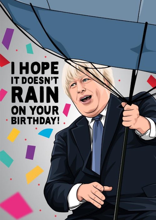 Funny Topical Illustration Of A Certain MP And His Umbrella Mishaps Birthday Card