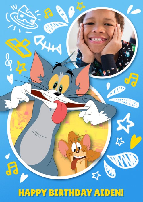 Tom and Jerry Movie Photo Upload Doodles Birthday Card