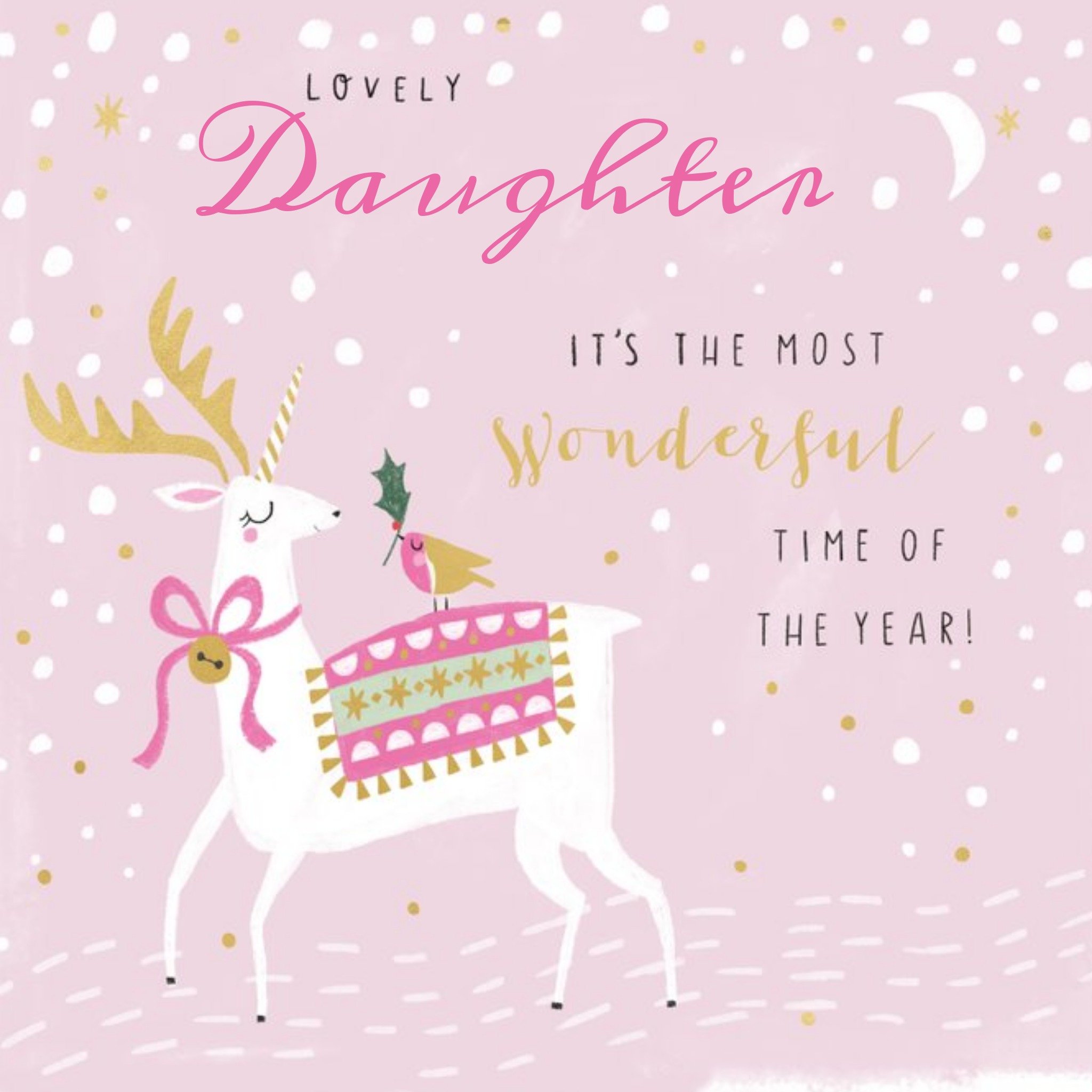 Moonpig Pigment Lovely Daughter Reindeer Unicorn Christmas Card, Large