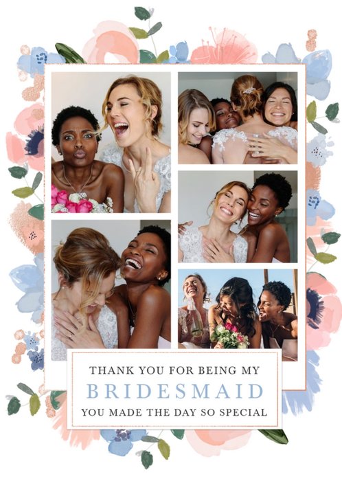 Floral Photo Upload Bridesmaid Thank You Card